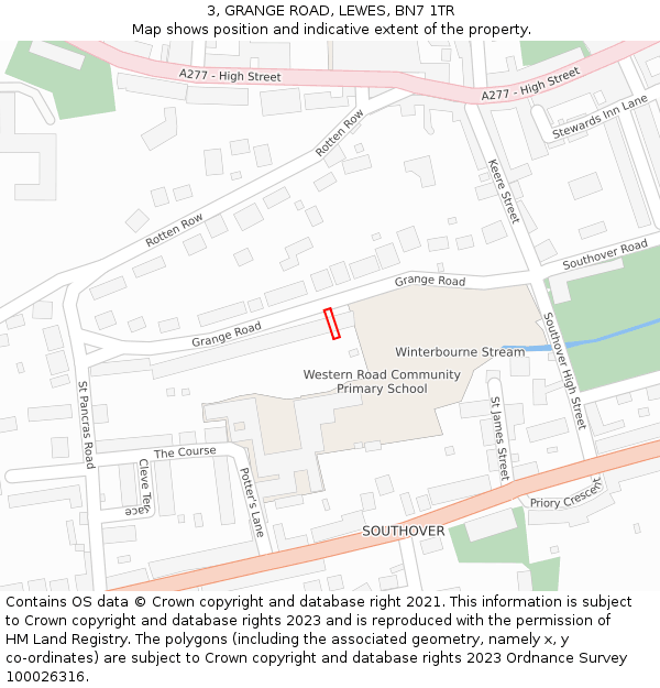 3, GRANGE ROAD, LEWES, BN7 1TR: Location map and indicative extent of plot