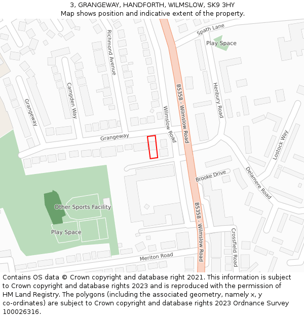 3, GRANGEWAY, HANDFORTH, WILMSLOW, SK9 3HY: Location map and indicative extent of plot