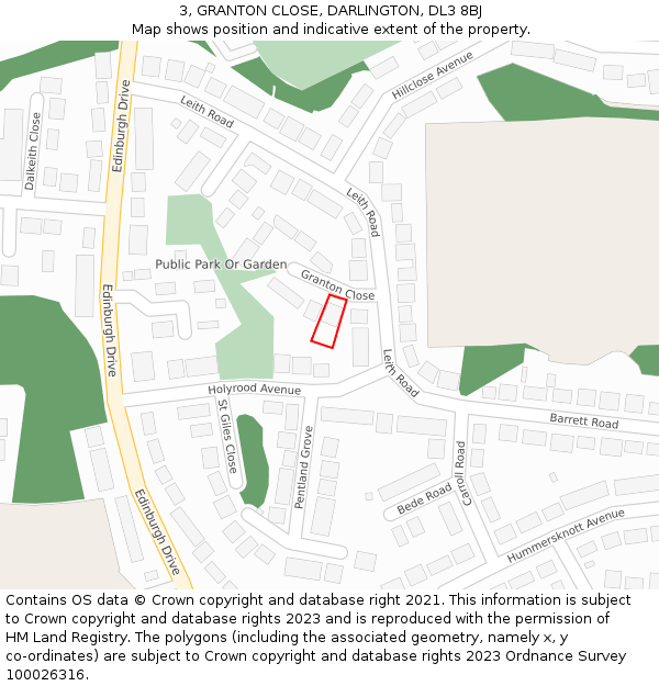 3, GRANTON CLOSE, DARLINGTON, DL3 8BJ: Location map and indicative extent of plot
