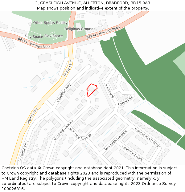 3, GRASLEIGH AVENUE, ALLERTON, BRADFORD, BD15 9AR: Location map and indicative extent of plot