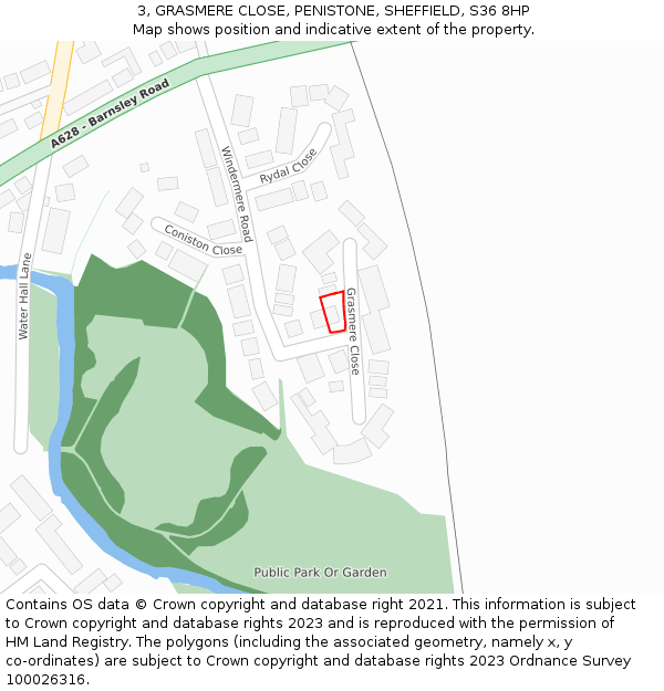 3, GRASMERE CLOSE, PENISTONE, SHEFFIELD, S36 8HP: Location map and indicative extent of plot