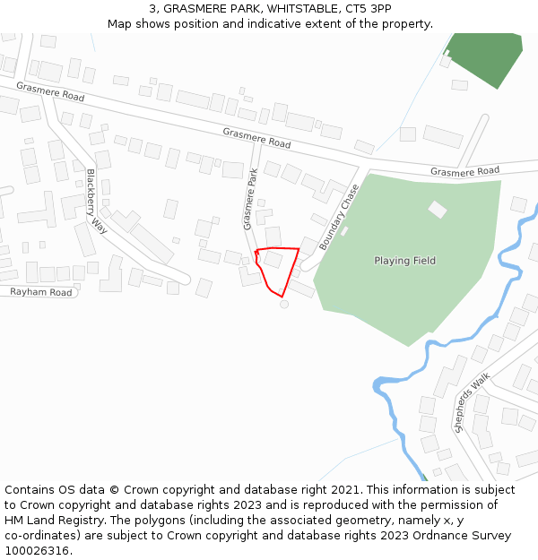 3, GRASMERE PARK, WHITSTABLE, CT5 3PP: Location map and indicative extent of plot