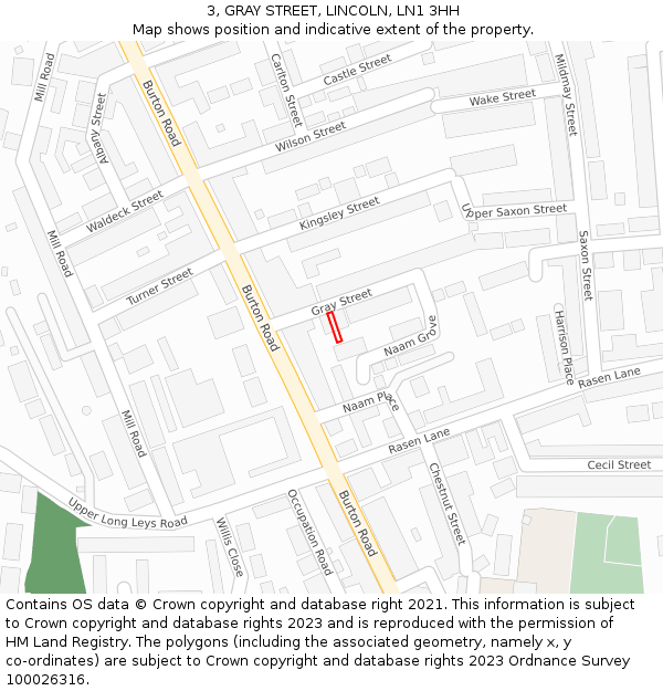 3, GRAY STREET, LINCOLN, LN1 3HH: Location map and indicative extent of plot