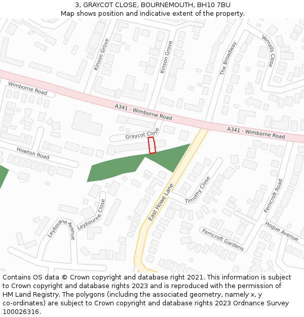 3, GRAYCOT CLOSE, BOURNEMOUTH, BH10 7BU: Location map and indicative extent of plot