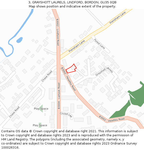 3, GRAYSHOTT LAURELS, LINDFORD, BORDON, GU35 0QB: Location map and indicative extent of plot