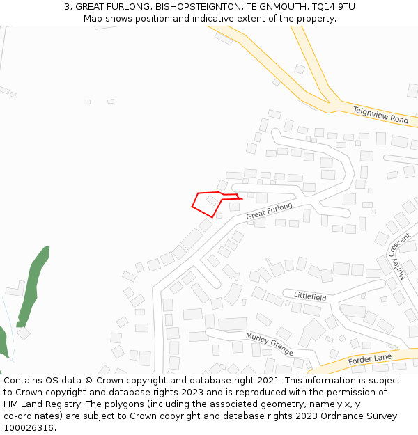 3, GREAT FURLONG, BISHOPSTEIGNTON, TEIGNMOUTH, TQ14 9TU: Location map and indicative extent of plot