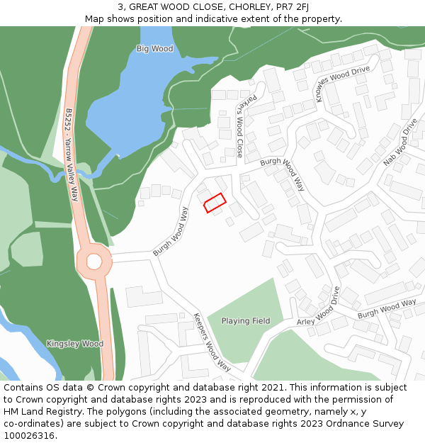 3, GREAT WOOD CLOSE, CHORLEY, PR7 2FJ: Location map and indicative extent of plot