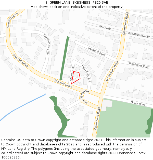 3, GREEN LANE, SKEGNESS, PE25 3AE: Location map and indicative extent of plot
