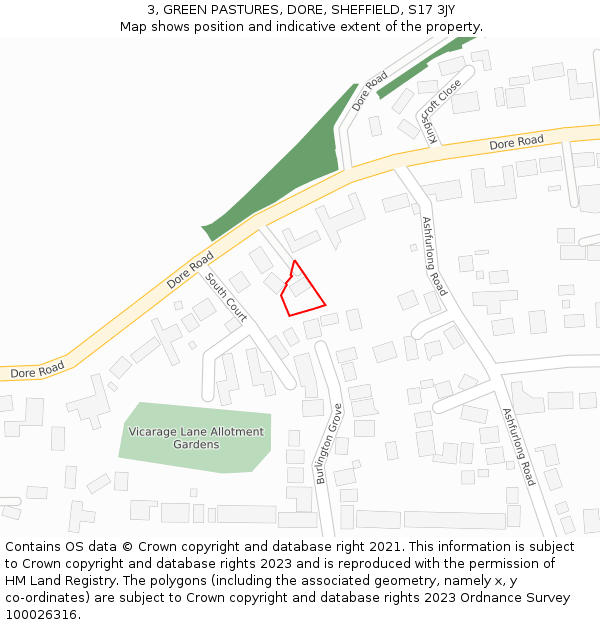 3, GREEN PASTURES, DORE, SHEFFIELD, S17 3JY: Location map and indicative extent of plot