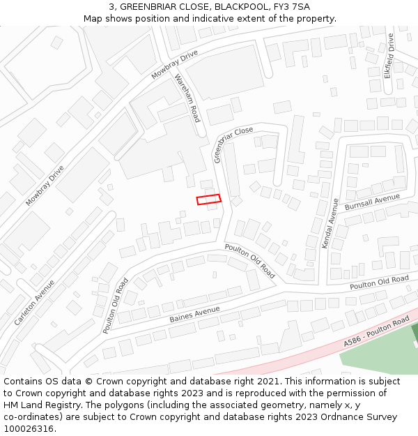 3, GREENBRIAR CLOSE, BLACKPOOL, FY3 7SA: Location map and indicative extent of plot