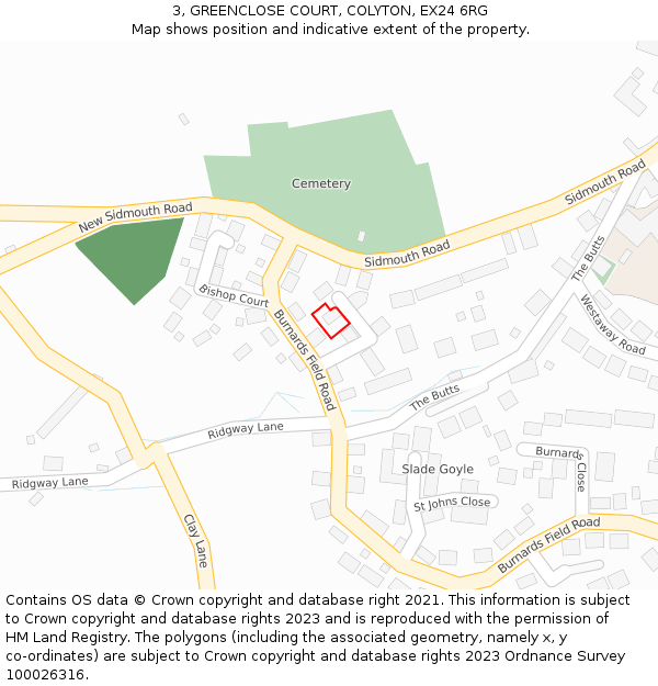 3, GREENCLOSE COURT, COLYTON, EX24 6RG: Location map and indicative extent of plot