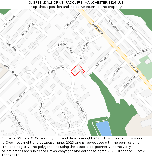 3, GREENDALE DRIVE, RADCLIFFE, MANCHESTER, M26 1UE: Location map and indicative extent of plot