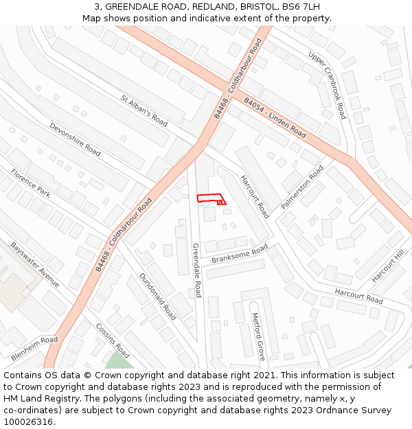 3, GREENDALE ROAD, REDLAND, BRISTOL, BS6 7LH: Location map and indicative extent of plot