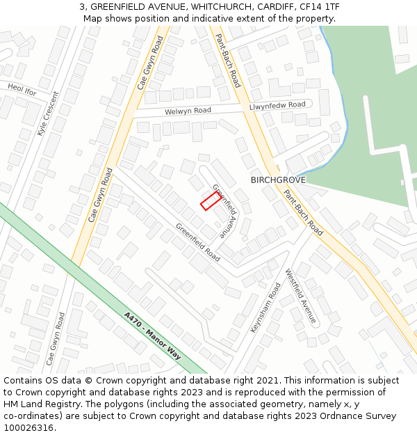 3, GREENFIELD AVENUE, WHITCHURCH, CARDIFF, CF14 1TF: Location map and indicative extent of plot