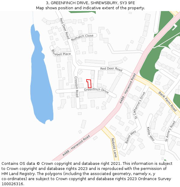 3, GREENFINCH DRIVE, SHREWSBURY, SY3 9FE: Location map and indicative extent of plot