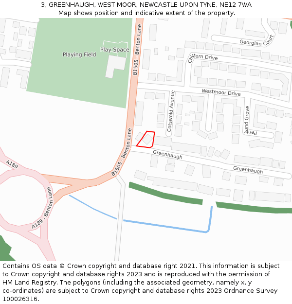 3, GREENHAUGH, WEST MOOR, NEWCASTLE UPON TYNE, NE12 7WA: Location map and indicative extent of plot