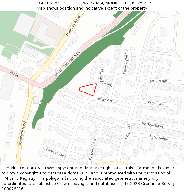 3, GREENLANDS CLOSE, WYESHAM, MONMOUTH, NP25 3LP: Location map and indicative extent of plot