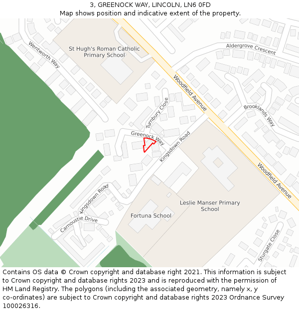 3, GREENOCK WAY, LINCOLN, LN6 0FD: Location map and indicative extent of plot