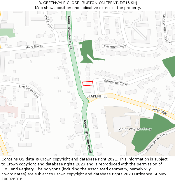 3, GREENVALE CLOSE, BURTON-ON-TRENT, DE15 9HJ: Location map and indicative extent of plot