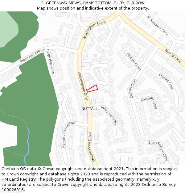3, GREENWAY MEWS, RAMSBOTTOM, BURY, BL0 9QW: Location map and indicative extent of plot