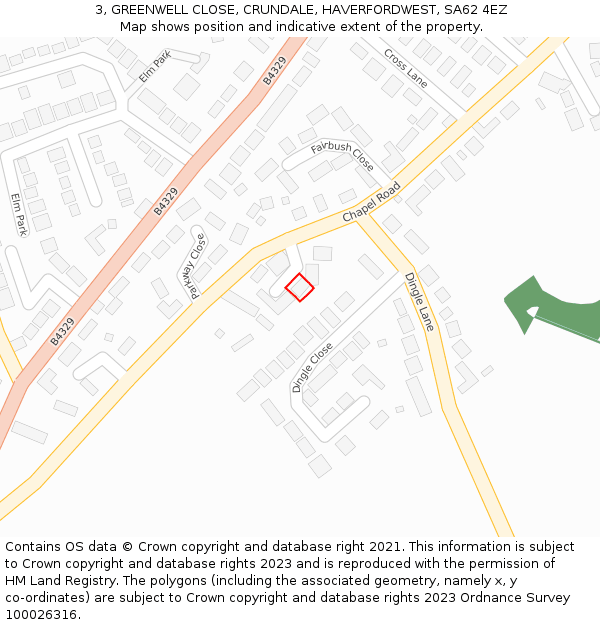 3, GREENWELL CLOSE, CRUNDALE, HAVERFORDWEST, SA62 4EZ: Location map and indicative extent of plot