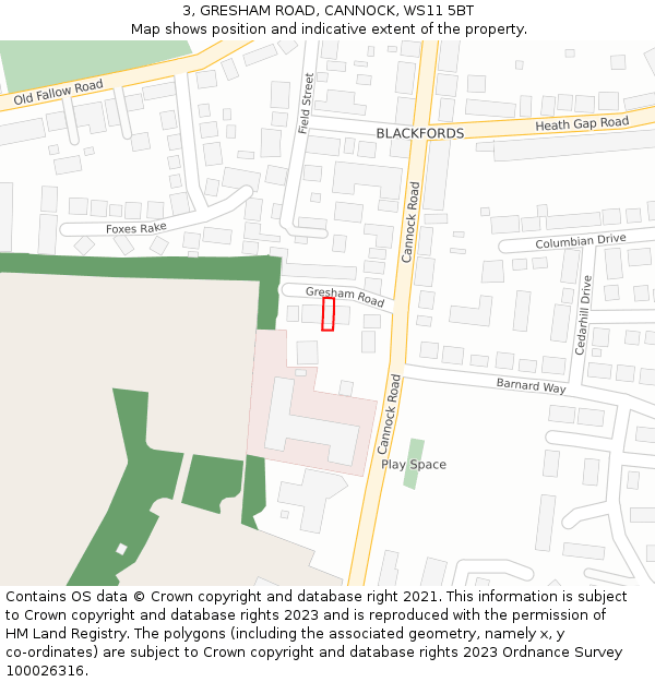 3, GRESHAM ROAD, CANNOCK, WS11 5BT: Location map and indicative extent of plot