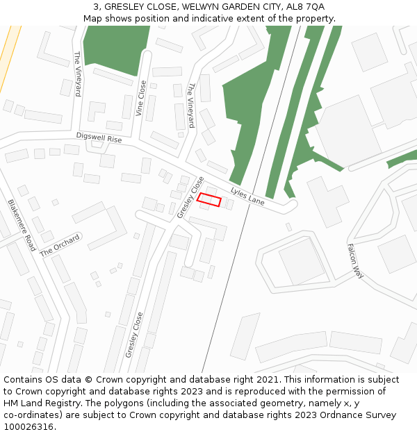 3, GRESLEY CLOSE, WELWYN GARDEN CITY, AL8 7QA: Location map and indicative extent of plot