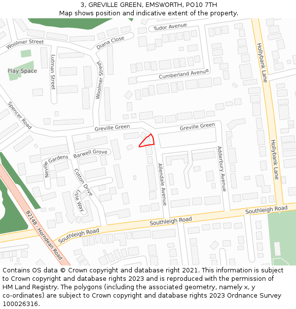 3, GREVILLE GREEN, EMSWORTH, PO10 7TH: Location map and indicative extent of plot