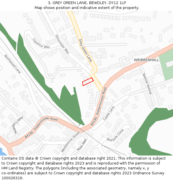 3, GREY GREEN LANE, BEWDLEY, DY12 1LP: Location map and indicative extent of plot