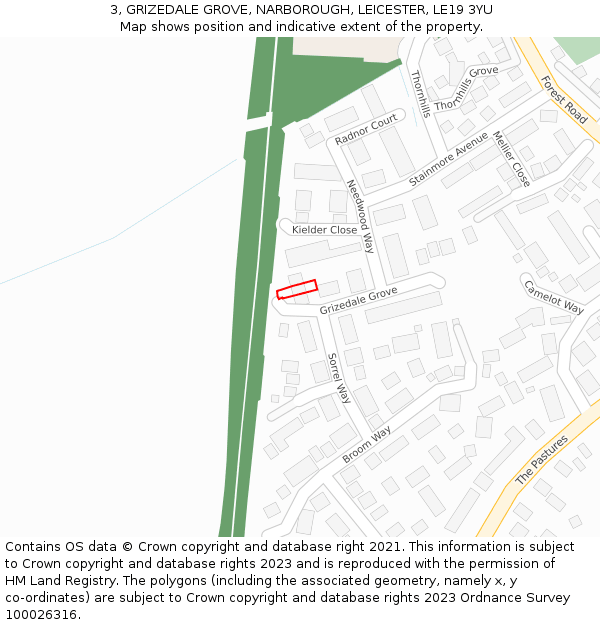 3, GRIZEDALE GROVE, NARBOROUGH, LEICESTER, LE19 3YU: Location map and indicative extent of plot