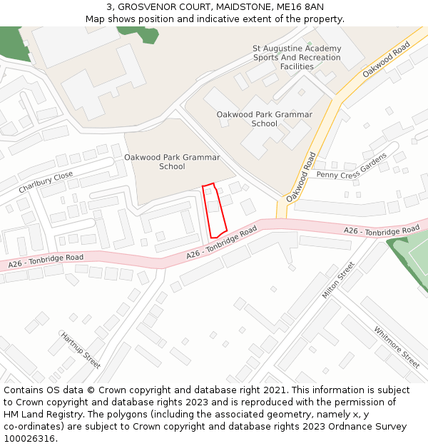 3, GROSVENOR COURT, MAIDSTONE, ME16 8AN: Location map and indicative extent of plot