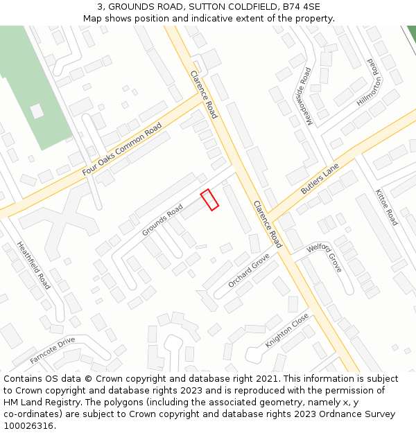 3, GROUNDS ROAD, SUTTON COLDFIELD, B74 4SE: Location map and indicative extent of plot