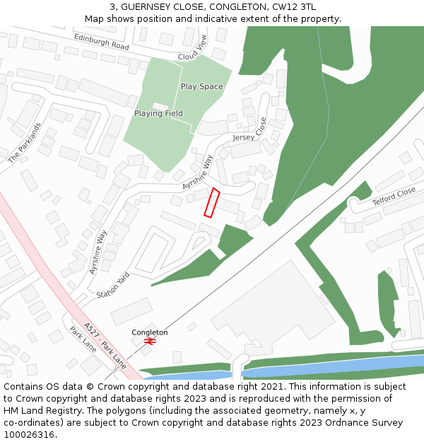 3, GUERNSEY CLOSE, CONGLETON, CW12 3TL: Location map and indicative extent of plot