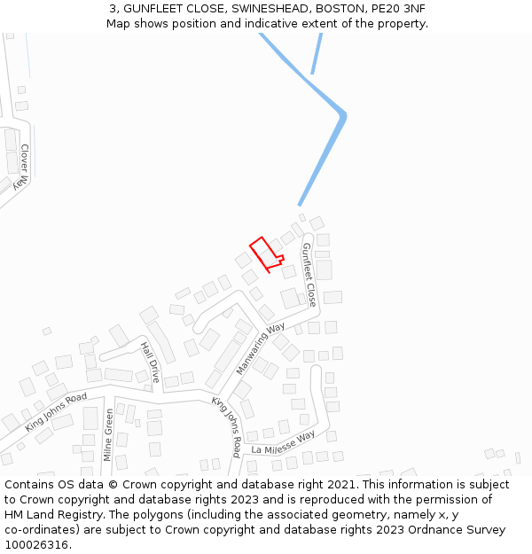 3, GUNFLEET CLOSE, SWINESHEAD, BOSTON, PE20 3NF: Location map and indicative extent of plot
