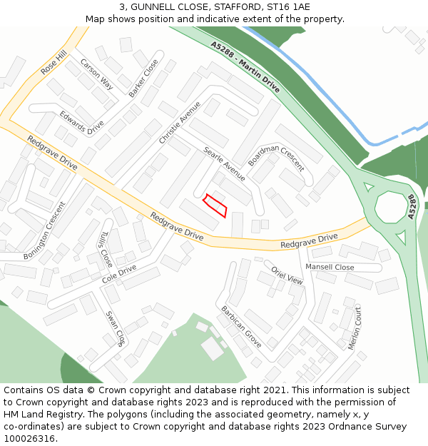 3, GUNNELL CLOSE, STAFFORD, ST16 1AE: Location map and indicative extent of plot