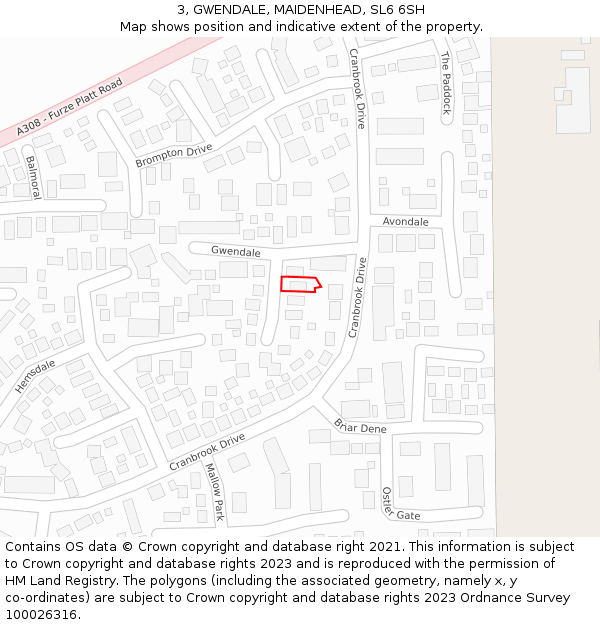 3, GWENDALE, MAIDENHEAD, SL6 6SH: Location map and indicative extent of plot