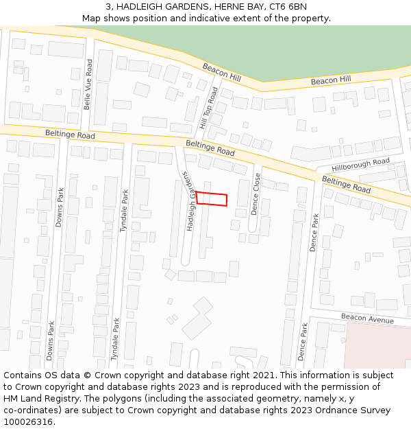 3, HADLEIGH GARDENS, HERNE BAY, CT6 6BN: Location map and indicative extent of plot