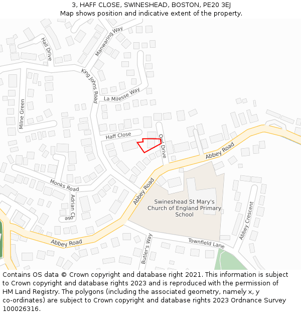 3, HAFF CLOSE, SWINESHEAD, BOSTON, PE20 3EJ: Location map and indicative extent of plot