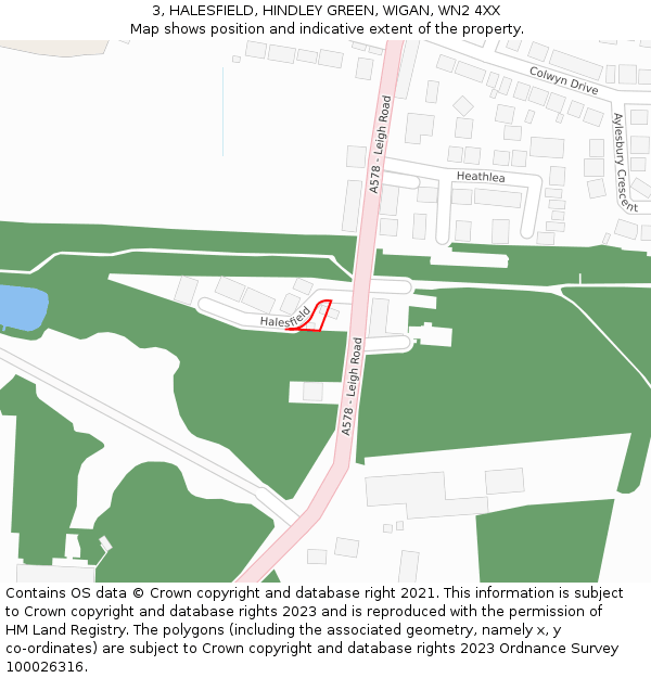 3, HALESFIELD, HINDLEY GREEN, WIGAN, WN2 4XX: Location map and indicative extent of plot