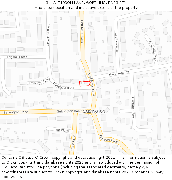 3, HALF MOON LANE, WORTHING, BN13 2EN: Location map and indicative extent of plot