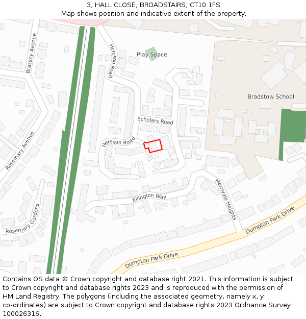 3, HALL CLOSE, BROADSTAIRS, CT10 1FS: Location map and indicative extent of plot
