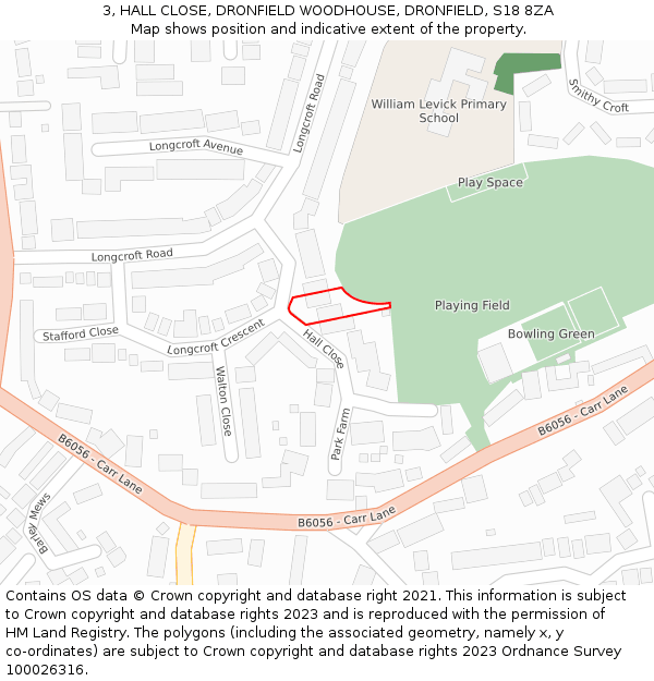 3, HALL CLOSE, DRONFIELD WOODHOUSE, DRONFIELD, S18 8ZA: Location map and indicative extent of plot