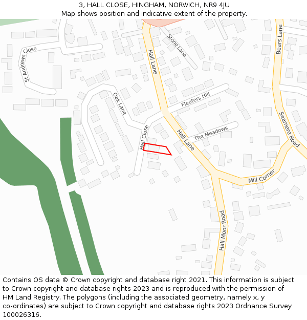 3, HALL CLOSE, HINGHAM, NORWICH, NR9 4JU: Location map and indicative extent of plot