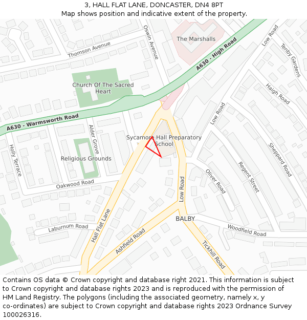 3, HALL FLAT LANE, DONCASTER, DN4 8PT: Location map and indicative extent of plot
