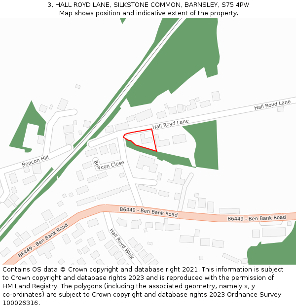 3, HALL ROYD LANE, SILKSTONE COMMON, BARNSLEY, S75 4PW: Location map and indicative extent of plot