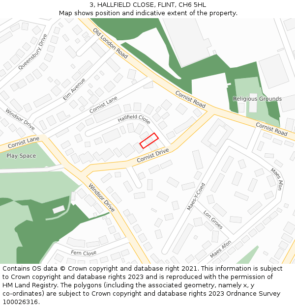 3, HALLFIELD CLOSE, FLINT, CH6 5HL: Location map and indicative extent of plot