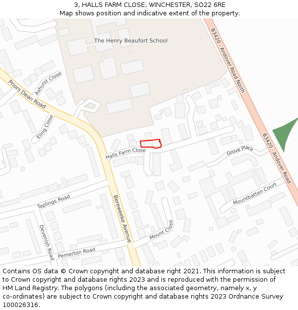 3, HALLS FARM CLOSE, WINCHESTER, SO22 6RE: Location map and indicative extent of plot