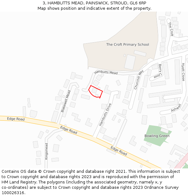3, HAMBUTTS MEAD, PAINSWICK, STROUD, GL6 6RP: Location map and indicative extent of plot