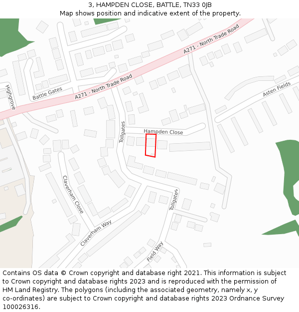 3, HAMPDEN CLOSE, BATTLE, TN33 0JB: Location map and indicative extent of plot