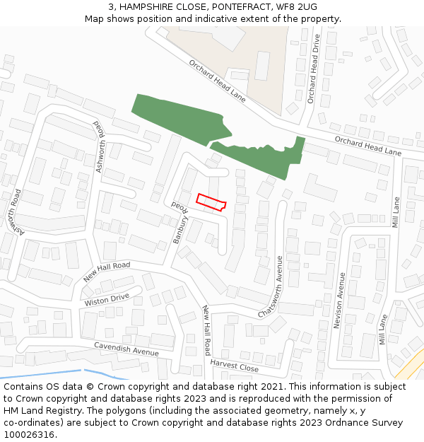 3, HAMPSHIRE CLOSE, PONTEFRACT, WF8 2UG: Location map and indicative extent of plot